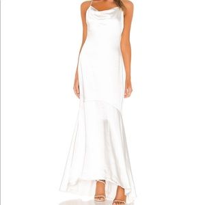 Elliatt aisle dress from revolve in white satin.